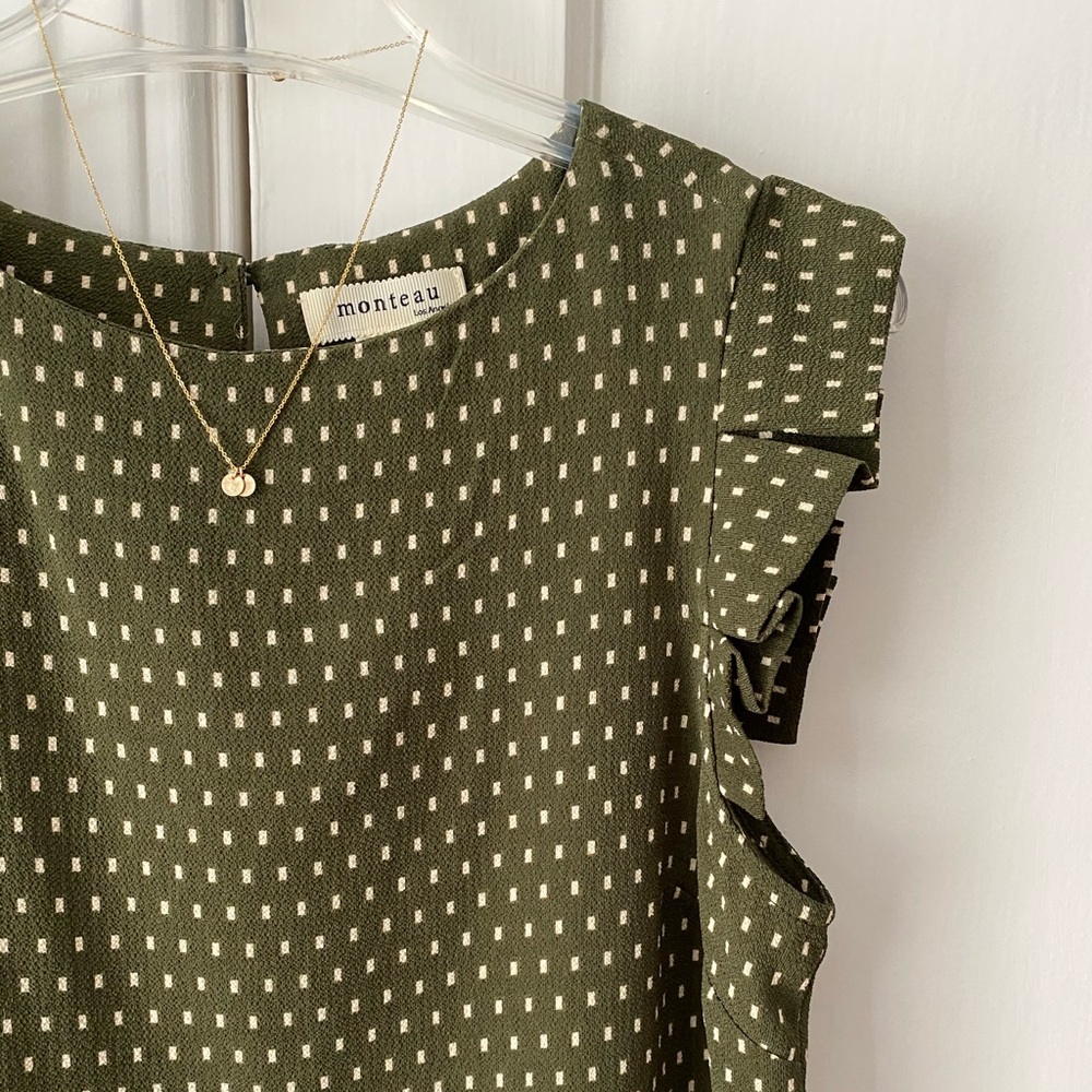 Monteau | Olive Flutter Sleeve Top